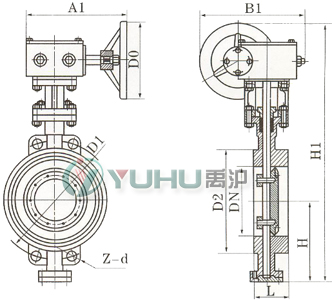 三偏心對夾蝶閥 尺寸圖