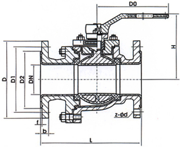 Q41F46手動襯氟球閥 結(jié)構(gòu)尺寸圖